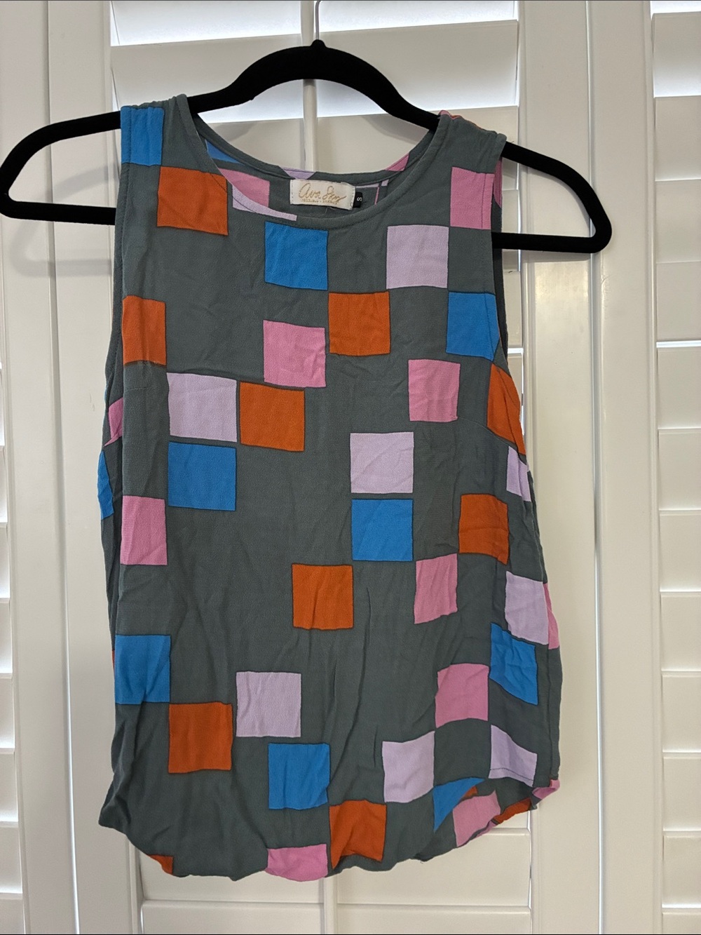 Ava Sky Gray Tank Top with Pink, Blue & Orange Squares
